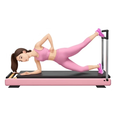 white brunette girl in light pink workout clothes doing a plank on a reformer sticker