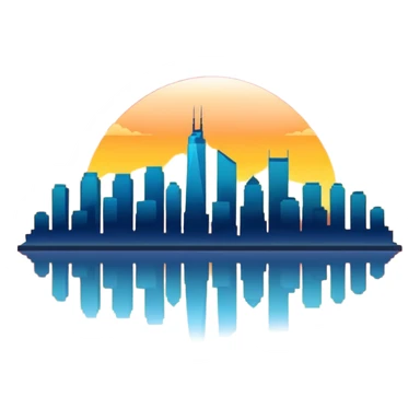 sunset emoji with a city skyline, vibrant colors, simple and clear sticker