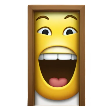 the smile room, an open door inside that door is teeth on the left and right, text above the door saying "The Smile Room" sticker