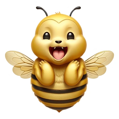 Cinematic Cute Yawning Bee Portrait Emoji, Head tilted slightly with a dramatic, wide-open yawn, showcasing a tiny, fuzzy body with gently drooping wings and sleepy, half-closed eyes, Simplified yet irresistibly adorable features, highly detailed, glowing with a soft, cozy golden glow, high shine, relaxed yet expressive, stylized with a dash of whimsical honey charm, soft glowing outline, capturing the essence of a drowsy yet affectionate bee that appears ready to stretch out for a nap! sticker