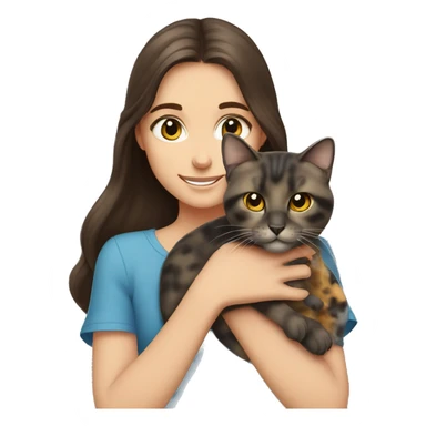 blue-eyed brunette girl holds gray yellow-eyed tortoiseshell cat in her arms sticker