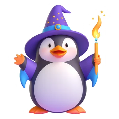 penguin wizard casting a spell, sparkles around sticker
