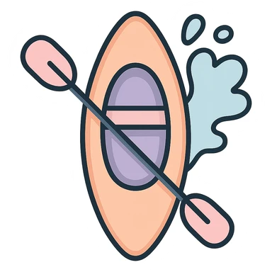 cute rowing kayak with paddle, top view, kayak with a small splash of water, detailed shading, thin clean outlines, soft rounded features, pastel palette #98B5BC #B5B3C1 #C9A3C9 #E4C0CA #F7DCD1 #F7C0AA, Japanese pop art, sticker look, highly detailed, vector clarity, soft lighting, subtle shadows, transparent background sticker