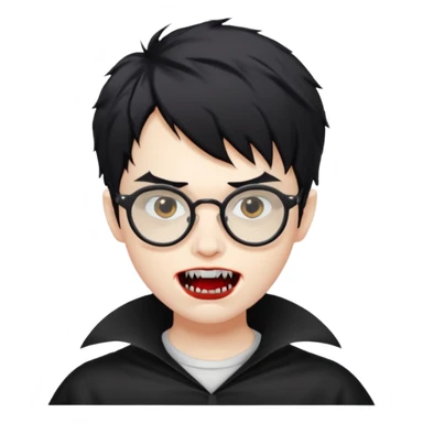 Cabelo bagunçado meio pequeno preto com cor de pele branco parecendo um vampiro e com oculos sticker