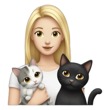 Blond white girl with 2 cats  one dark grey and one black sticker