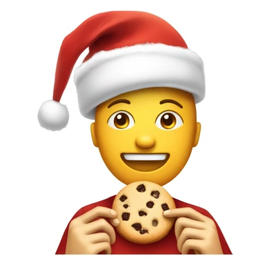 Happy face with christmas hat eating a cookie sticker
