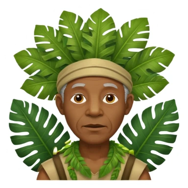 a old black man with jungle wearing a large leaf headgear bye  sticker