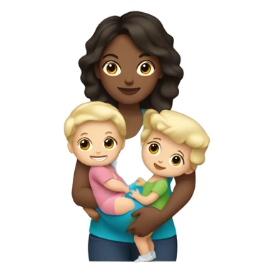 Brunette plus size mom, holding young blond boy and 18 month old blonde baby girl sticker