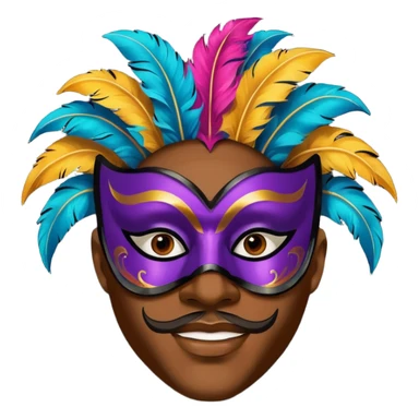 A black man with a painted carnival mask, vibrant colors and confident expression. sticker