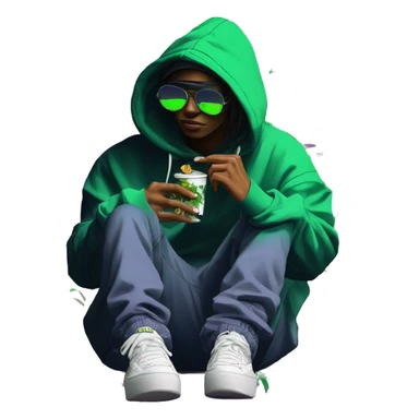 Multicoloured neon black green graffiti person smoking wearing hoodie dancing hip hop bucket hat tropical Skater fashion aesthetic baggy clothes graphic t shirt 420 sticker