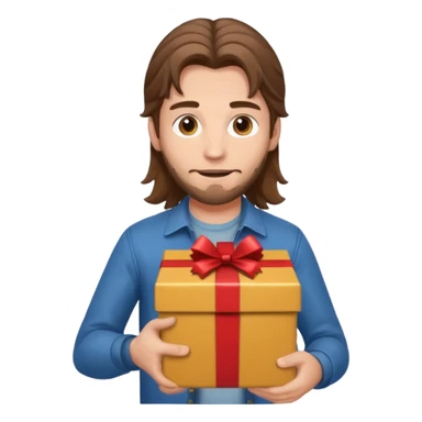 long haired man courier holding gift box sticker
