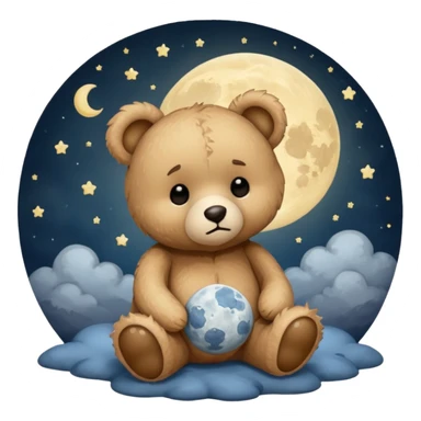 Sad Teddy bear looking at moon sticker