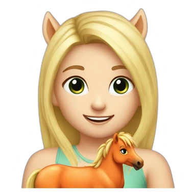 cute blonde girl giving carrot to a pony sticker