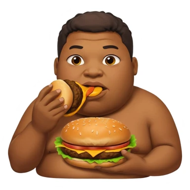 Fat African American guy eats a hamburger and in the background Pudge from Dota 2 farts sticker