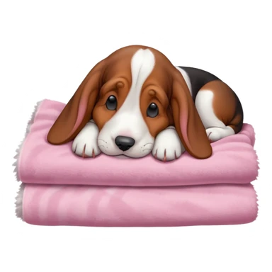 A baby basset hound sleeping on a baby pink blanket  sticker
