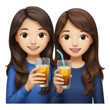 Two girls drinking they’re both Asian but one has wavy brown hair and the other has long straight dark hair sticker