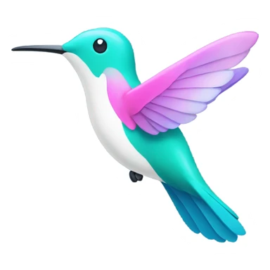Blue white pink, teal green purple, flying hummingbird with a smile sticker