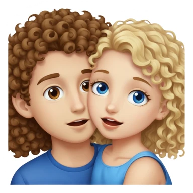 brown hair curly girl with brown eyes bititng a blonde boy with blue eyes sticker