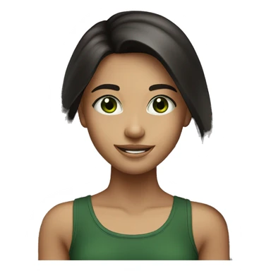 smiling girl with long dark brown hair dark green eyes black tanktop  sticker