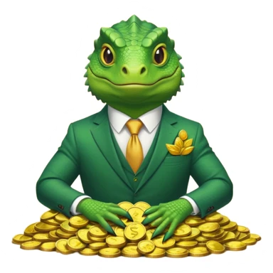 capitalist iguana in suit lying on coins sticker