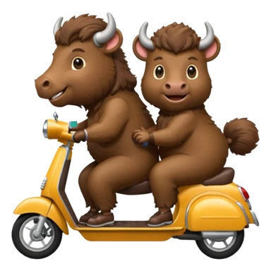 Two bisons riding a scooter  sticker