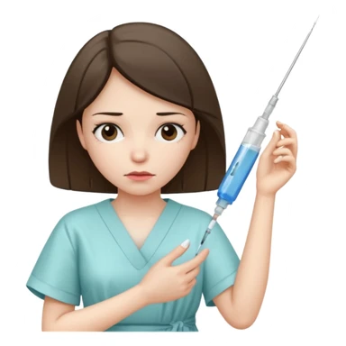 sick woman getting syringe shot arm sticker