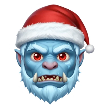 Fantasy orc portrait emoji, Santa Claus hat with icy texture, frozen scar glowing deep red against icy blue skin tones, primal winter survival theme, restrained detail, clean readable emoji style, male/female variant
 sticker