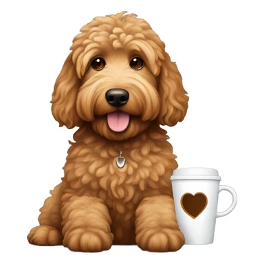 brown golden doodle with a coffee sticker