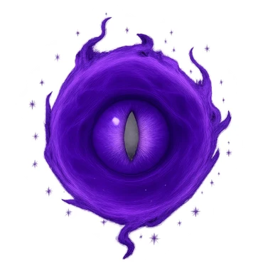 Change the green energy orb to a glowing purple energy orb with a prominent eye in the center, magical and mysterious, no background. Emphasize the glowing purple color and the mystical eye at the center, radiating magical energy. sticker