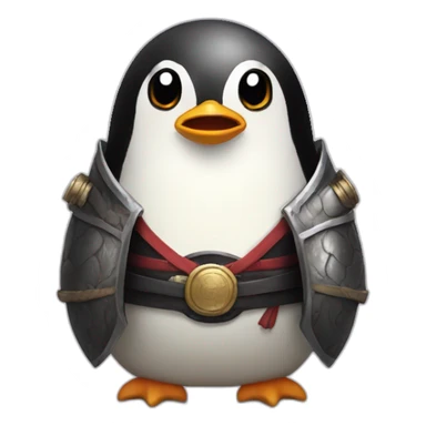 penguin with face wearing samurai helmet with big horns sticker