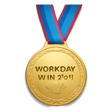 Gold medal with words "Workday Win" engraved on it sticker