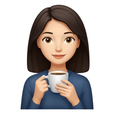 Calm and confident woman with dark shoulder-length hair, warm skin tone, soft features. Sitting by a window, peacefully sipping coffee with a gentle smile. Relaxed, natural vibe. sticker
