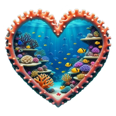 Cinematic Realistic Heart Reef Landscape Emoji, depicted with a naturally heart‚Äêshaped coral formation in vibrant marine hues, rendered with detailed underwater textures and luminous lighting. sticker