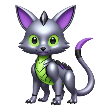 Futuristic modern Cute cool shiny metallic alloy silver-grey-black-obsidian purple neon-green white lime animal hybrid Fakemon full body sticker