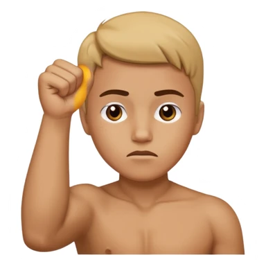 😔 use this emoji but make him have an arm up with a fist sticker