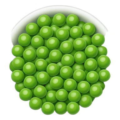 frozen peas, loose scatter, bright green, round, smooth, uniform, slightly frosted matte look, subtle color variation, no bowl or bag, soft lighting, emoji scale sticker