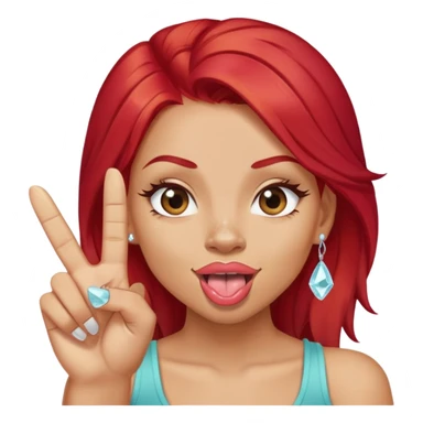 light skin girl with red hair, doing a wink and sticking her tongue out, doing rock hand sign and having crystal  sticker