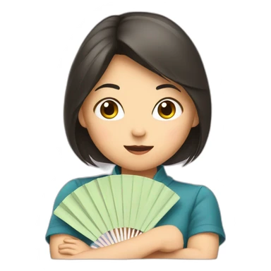 Female asian girl hiding behind a fan sticker