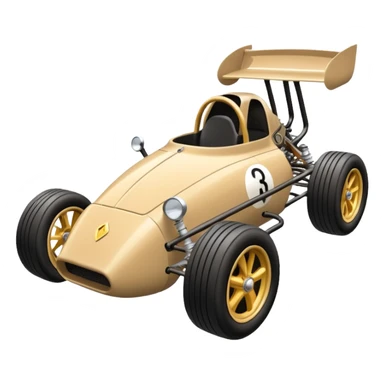 Special air-cooled three-cylinder race car whose frame and suspension is made of shopping cart material with a large gas tank, and rear spoiler, is being professionally steered/driven by a small black dragon  sticker
