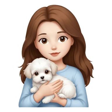 beautiful girl with long hair holding a fluffy white Maltese puppy sticker