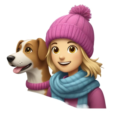 girl enjoying winter with dog sticker