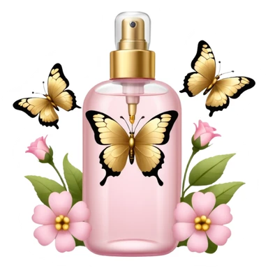 Light pink body mist bottle with gold butterflies and flowers   sticker