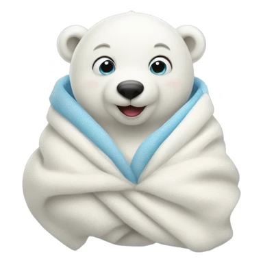 Baby polar bear in a blanket holding a heart sticker