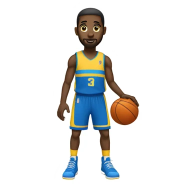A basketball player with a yellow and blue ball sticker