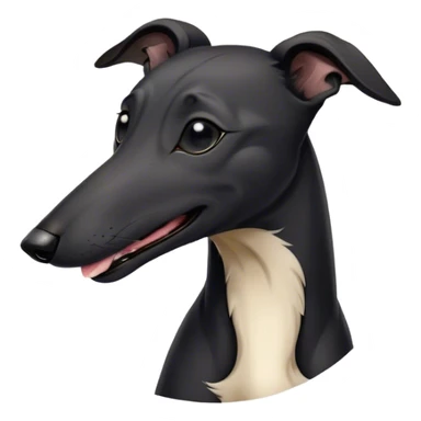 Cinematic Cute Yawning Black Greyhound Portrait Emoji, Head tilted slightly with a dramatic, wide-open yawn, showcasing a sleek black Fur with a polished finish, floppy ears slightly drooping, round dark eyes barely open in drowsy contentment, Simplified yet irresistibly adorable features, highly detailed, glowing with a soft, cozy glow, high shine, relaxed yet expressive, stylized with a touch of whimsy, bright and endearing, soft glowing outline, capturing the essence of a sleepy yet affectionate racer, so drowsy it feels like it could stretch out of the screen and curl up for a nap! sticker