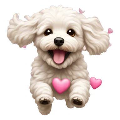 Milky happy maltipoo running and pink hearts around  sticker