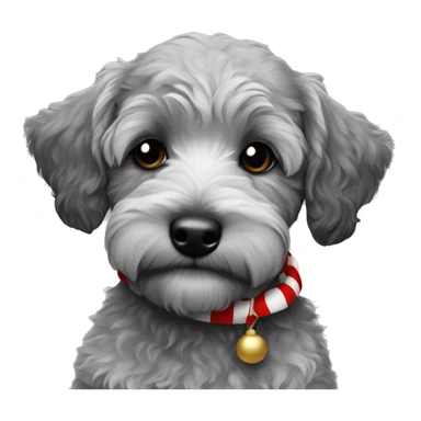 A schnoodle Christmas puppy that is grey with black patches sticker