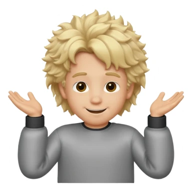 boy with blonde fluffy hair doing idk shrug while smiling sticker