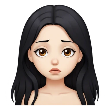 sad girl with long black hair and brown eyes and white skin pouting sticker