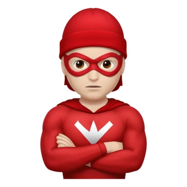 Superhero in red beanie and mask, crossed arms, confident pose.

































 sticker
